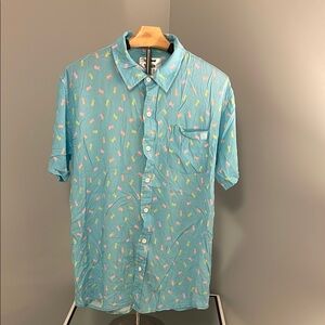 Tipsy Elves Light Blue Shirt with “Peeps” in Pink and Yellow new large